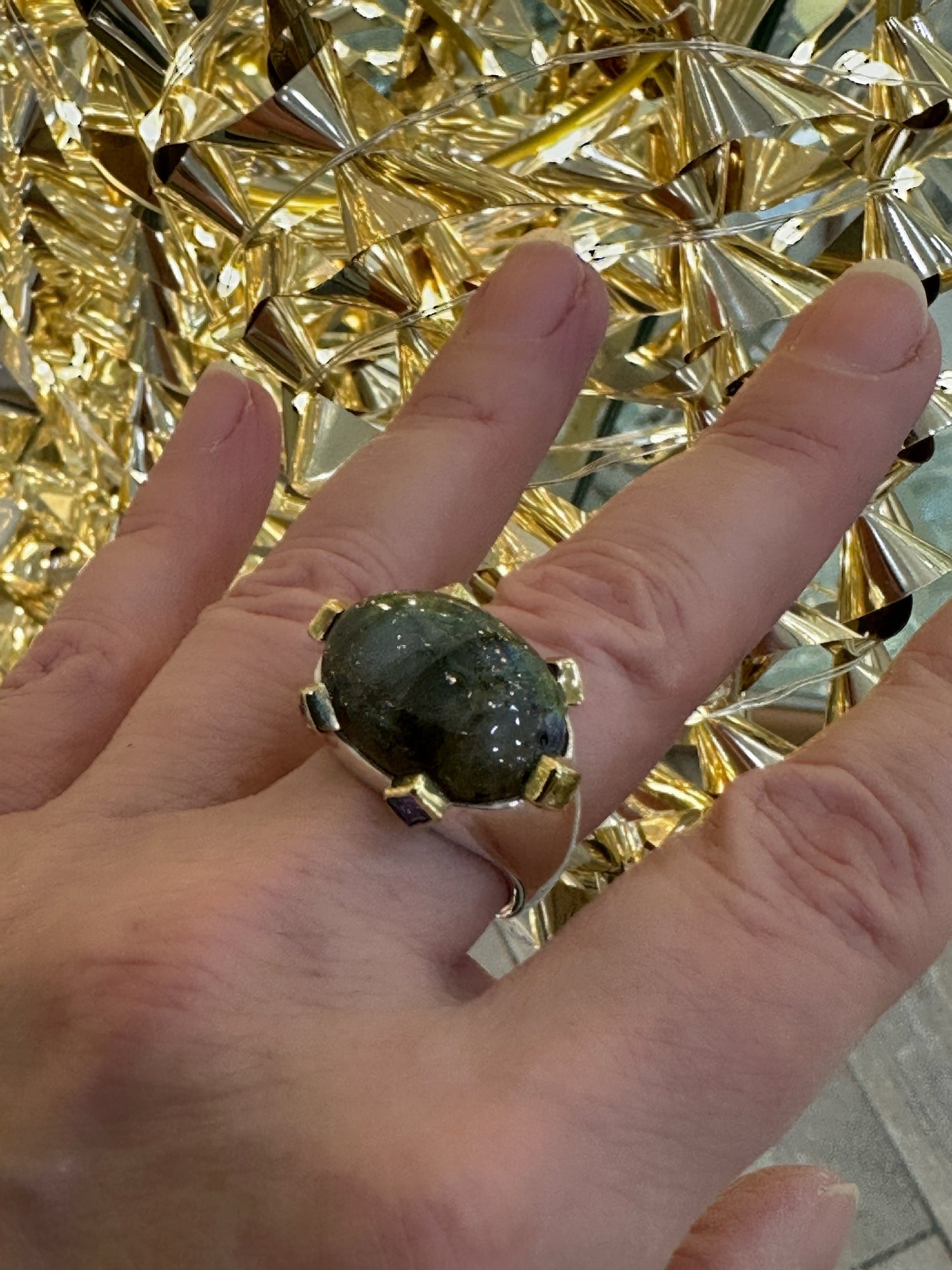 Bague argent, laiton et Labradorite