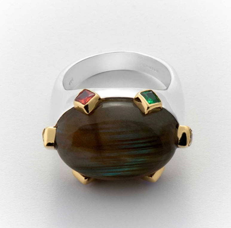 Bague argent, laiton et Labradorite