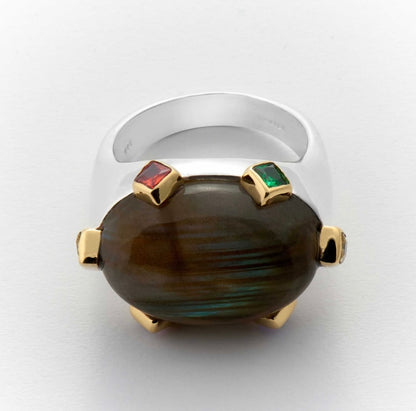 Bague argent, laiton et Labradorite