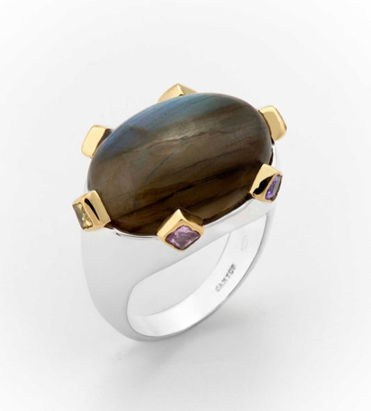 Bague argent, laiton et Labradorite